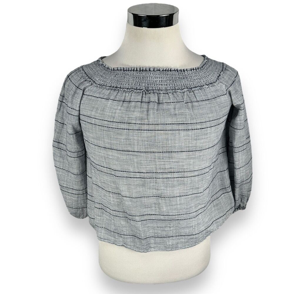 Rag & Bone Drew Blouse Top Women XS Blue Striped Off The Shoulder Smocked Cotton